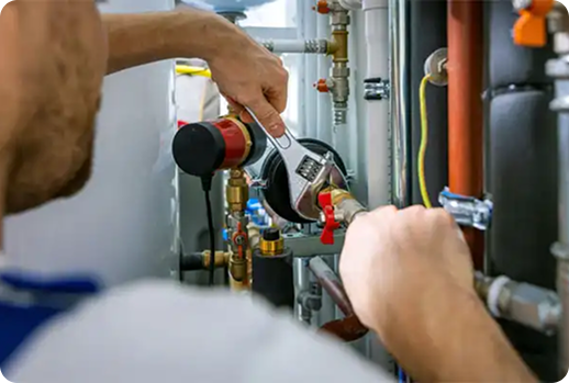 Technician reviewing a heating and cooling system on a tablet